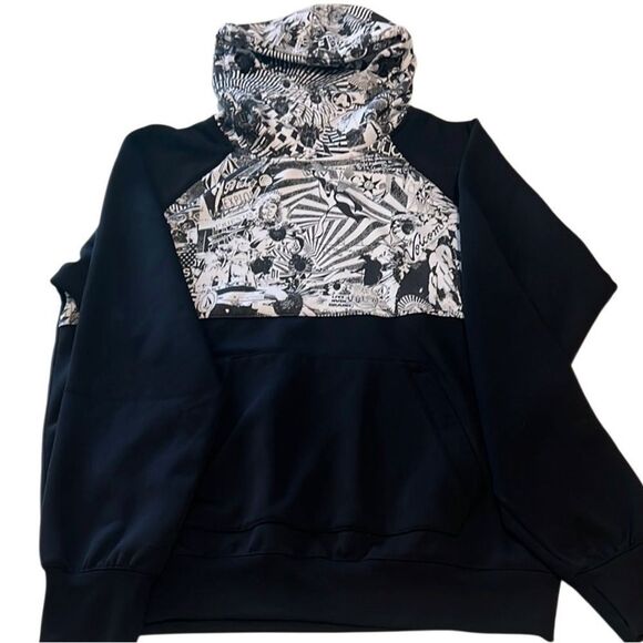 Volcom Black and White Logo Pullover Cinch Hoodie Size Large - Picture 2 of 9